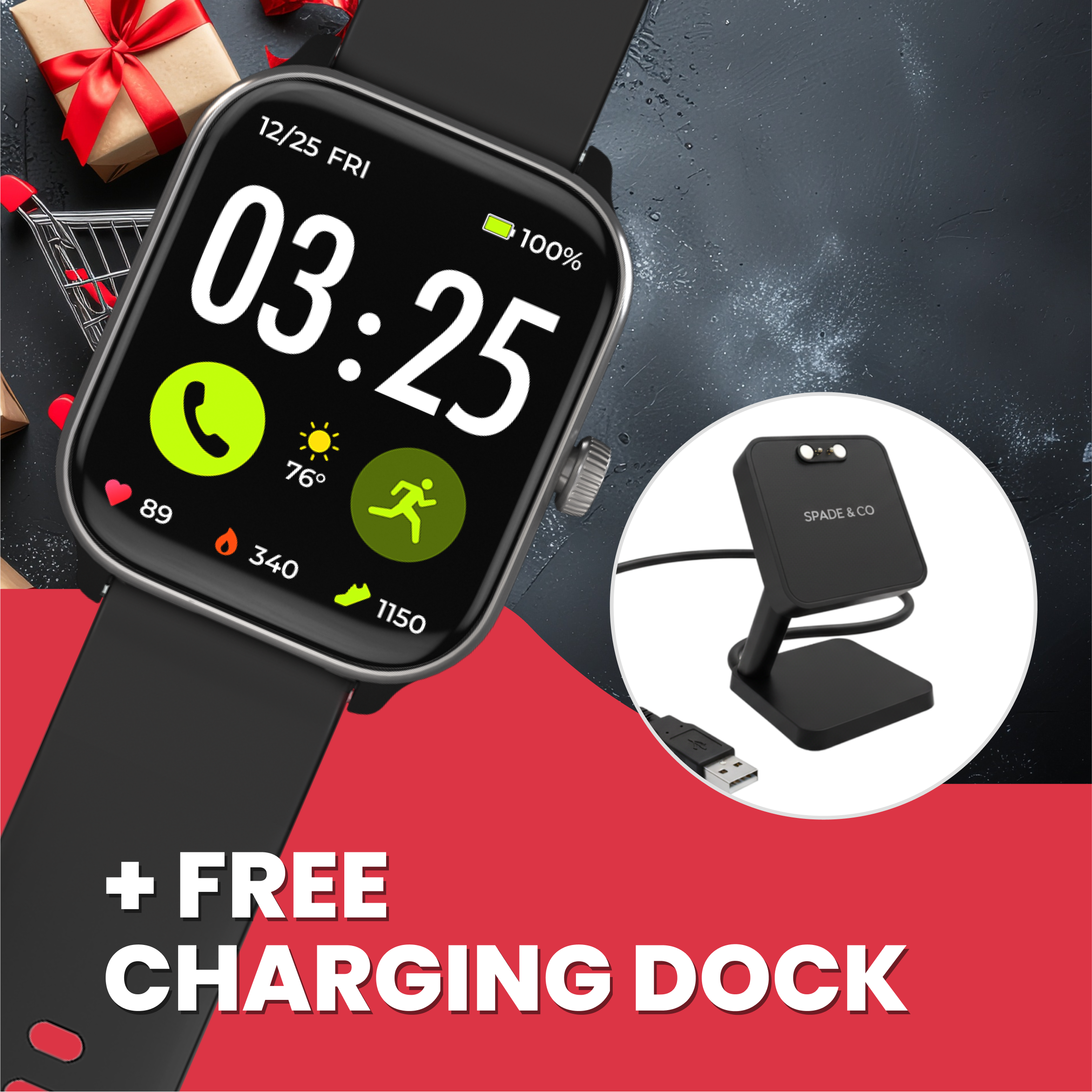 Health Smartwatch 4 + Free Charging Dock